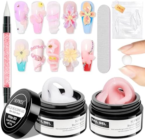 Nude and White Molding Gel for Nails 3d Sculpting Gel Non Stick Hand by SUPWEE