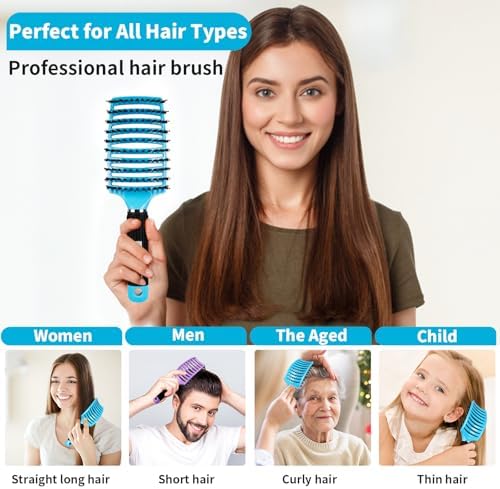 HIPPIH Boar Bristle Hair Brush Set of 2, Detangling Smoothing for Wet & Dry - Image 4