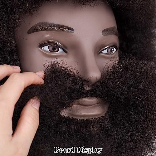 8"Afro Male Mannequin Head with Beard 100% Human Hair 4A Type for Braiding Hairdresser Training Head Cosmetology Afro Hair Manikin Head for Practice Styling Cornrow Braiding with Clamp Stand - Image 5