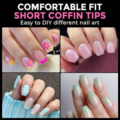 UNA GELLA Short Coffin Nail Tips 216pcs/12 Sizes Soft Gel Tips - Image 2