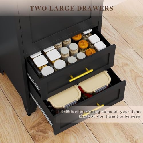 Tall Metal Narrow Storage Cabinet 67" H with 2 Drawer, Black Pantry Cabinets with 3 Adjustable Shelves and Door,Tall Bathroom Cabinet for Kitchen, Home Office, Living Room, Dining Room - Image 6