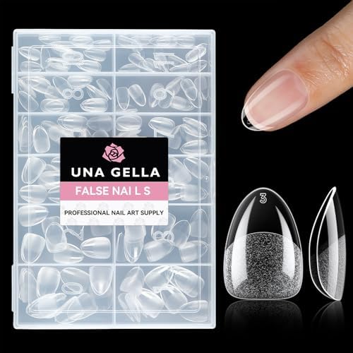UNA GELLA Extra Short Almond Nail Tips 216Pcs X-Soft Gel Press on Nails by UNAGELLA