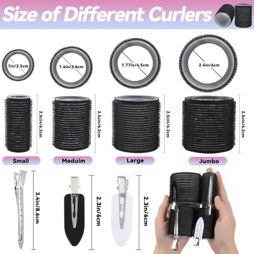 50pcs Hair Rollers with Clips Jumbo Large Medium Small Self Grip Rollers for Big Curlers Roller for Long Medium Short Hair DIY Hairdressing (Black-2, 50Pcs) - Image 3