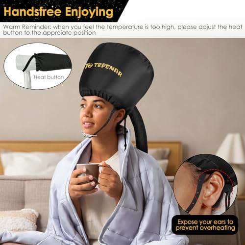 TEPENAR Bonnet Hair Dryer Attachment, Large - Black, Upgraded Soft Adjustable for Hand Held Hair Dryer, Fast Drying, Ideal for Natural Curly Textured Hair Care and Speeds Up Drying Time at Home - Image 5