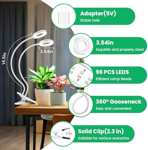 Clip Grow Lights for Indoor Plants, 3.5in Full Spectrum 2 Heads - Image 2