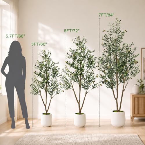 7FT Artificial Olive Tree with Lights & Planter, Tall Faux Olive Plant - Image 4