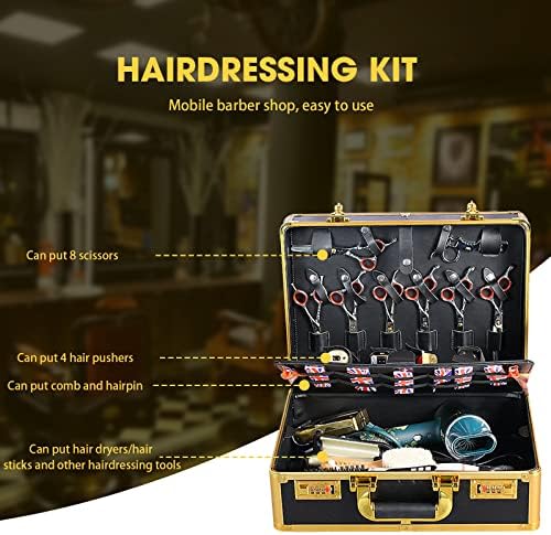 Barber Accessories Case,Barber Briefcase Tool Case,Barber Carrying Cases for Clippers and Supplies,Double Layer Large Barbers Box Travel Organizer, Barber Suitcase Gold - Image 6