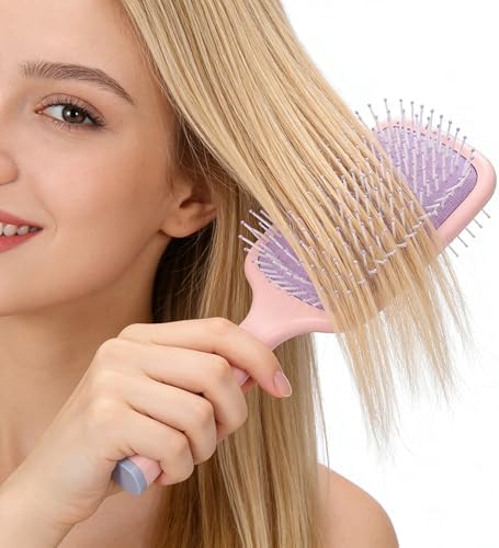 Paddle Hair Brush Women Blow Drying Professional Hairbrush Easy Grip Handle Hair Comb Straightening & Detangle Brush For Wet Dry Long Thick Thin Curly Natural Hair Salon Supplies (Pink) - Image 3