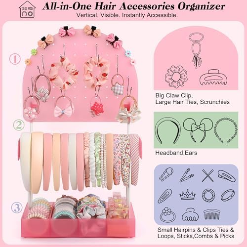 Keebofly Hair Accessories Organizer,Acrylic Headband Holder Organizer,Versatile Hair Tie Holder for Girls,Baby, Women,Headband Organizer Stand for Hair Tie Claw Clip Bow - Image 2