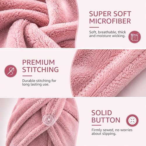 chérie Microfiber Hair Towel Wrap and Scalp Massager Scrubber Set, Pink - Image 5