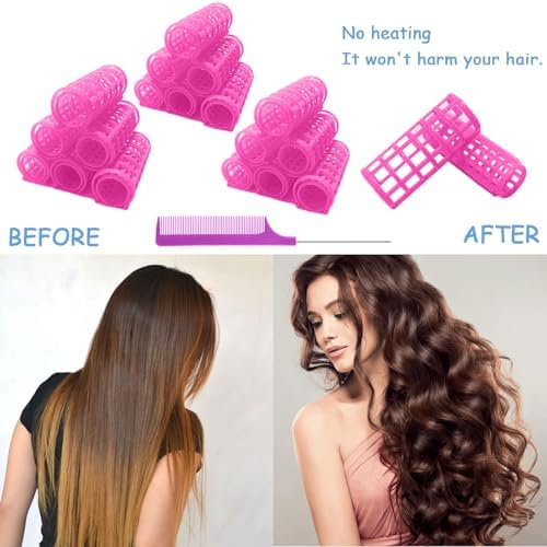 20PCS Plastic Hair Rollers Set 2.5cm/1in Heatless Roller Hair Curlers Snap on Rollers Self Grip Rollers Hairdressing Curlers Tools for DIY Hairdressing Hair Salon (Pink) - Image 4