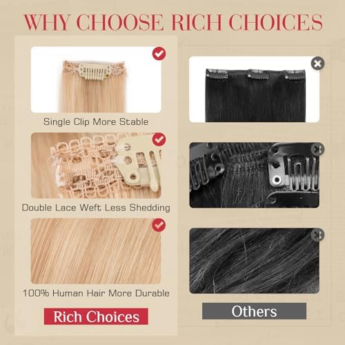 Rich Choices Real Human Hair Clip In Extensions-6 Pcs Single Clip Design-Invisible Clip in Extensions for Thin Short Hair-Hairpieces for Women-10 Inches #18P613 Ash Blonde Highlighted Bleach Blonde - Image 5