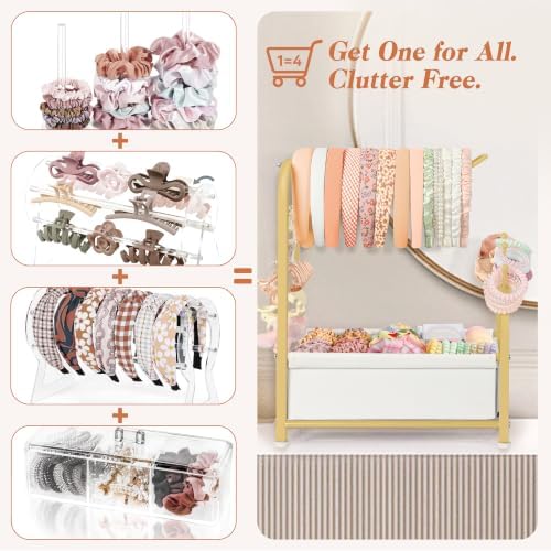 Keebofly Headband Holder Stand - Versatile Organizer for Scrunchies, Bows & Claw Clips - Compact Hair Accessories Storage for Girls, Women, Babies,Golden - Image 5