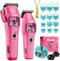 SUPRENT Fangs Professional Barber Clippers - High-Performance 13,000 RPM Vector Motor Hair Clipper Barber Trimmer Set, Professional Haircutting Kit with AI Speed Control, Patented U-Teeth Blade (PINK) by SUPRENT