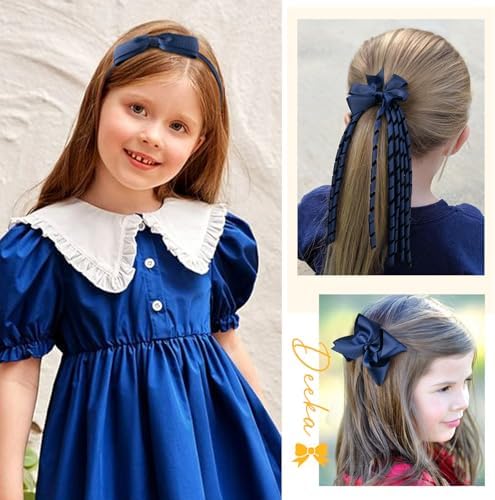 DEEKA Navy Blue School Hair Accessories Set 13 Pcs Uniform Hair Bow Headband Clips Hair Ties Curly Korker Bows for Little Toddler School Girls (Navy) - Image 4