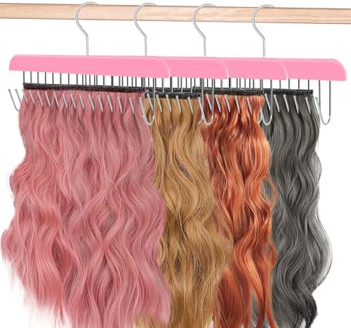 Hair Extension Hanger Weft Organizer Stand for Clip-in Styling Washing Storage Rack Display Mount Accessories Pink 16-Tooth Braiding Wig Holder - Image 5