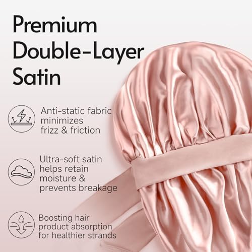 Yanideer 3 pcs Adjustable Satin Bonnets for Sleeping Double Layer Satin Lined Hair Bonnet with Tie Band for Women Curly Hair - Image 2