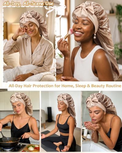 AWAYTR Long Satin Bonnet for Braids - Double Layer Hair Bonnet for Sleeping - Image 5