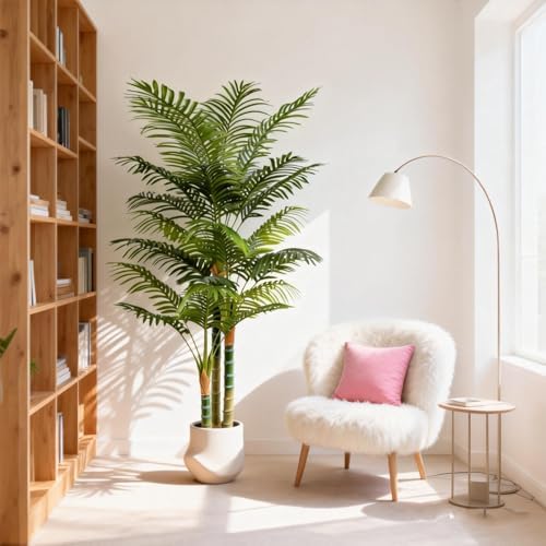 6FT Tall Golden Cane Artificial Palm Tree, Large Faux Palm Tree with 3 Textured Trunks, Outdoor Artificial Plants, Fake Tree for Indoor Office Living Room Outside Patio. - Image 2