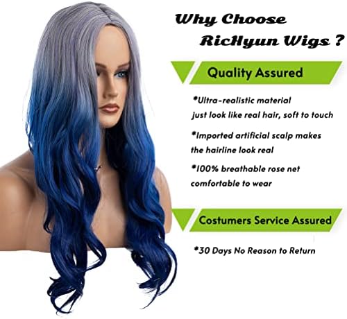 Long Curly Wavy Silver Grey to Blue Wig Middle Part Natural Looking Synthetic Cosplay Wig for Women - Image 3