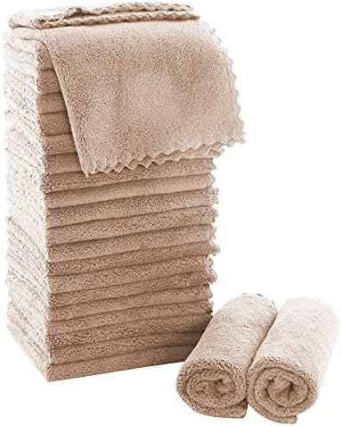 MOONQUEEN Ultra Soft Premium Washcloths Set - 12 x 12 inches - 24 Pack - Quick Drying - Highly Absorbent Coral Velvet Bathroom Wash Clothes - Use as Bath, Spa, Facial, Fingertip Towel (Brown) by MOONQUEEN
