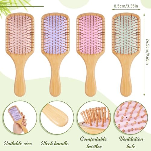Tessco for you 24 Pcs Bamboo Hair Brushes for Women Bulk Wooden Paddle Brush Scalp Massage Bamboo Bristles Anti Static Men Engraving DIY Gift for Wedding Teacher (Multicolor) - Image 2
