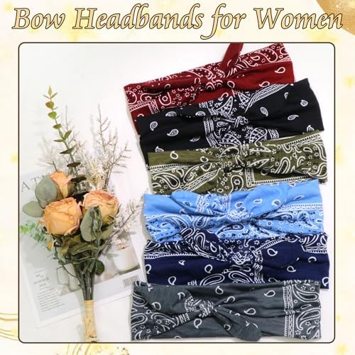 6 Pcs Bow Headbands for Women Paisley Print Hair Bands - Image 2