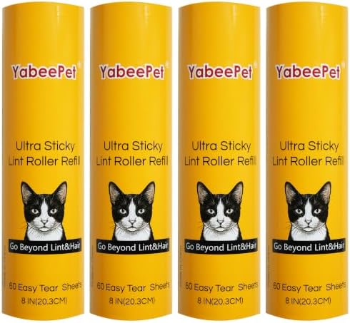 8 Inch Extra Sticky Large Lint Roller Refills, 4 Refills by Yabeepet
