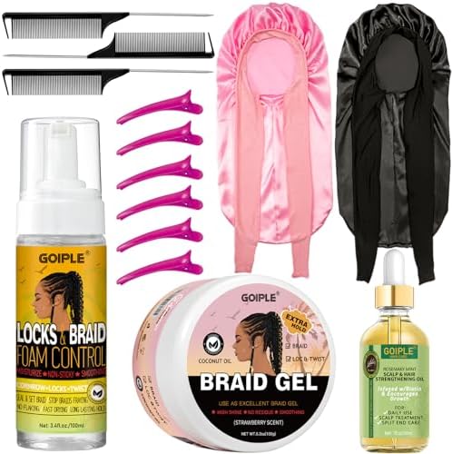 Extra Hold Braiding Kit - Smoothing Gel for Twists, Locs, Braids, Cornrows, High Shine Long Lasting Braid Mousse Foam, and Bonnet Tool by Goiple