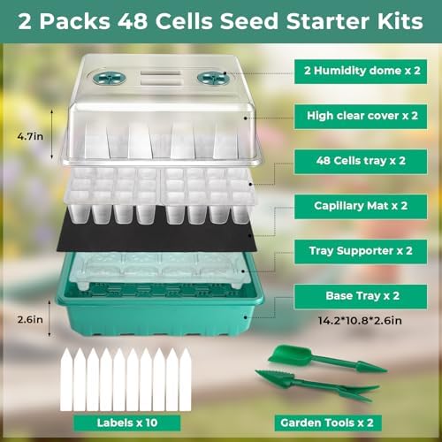 Hanaoyo Self-Watering Seed Starter Tray 2 Packs, 96 Cells Seed Starter Kit with Humidity Vented Domes and High Lid, Germination Kit for Indoor Greenhouse Seed Starter - Image 2