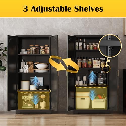 Steeloong 60"Metal Pantry Storage Cabinet with Doors & 3 Adjustable Shelves - Image 4