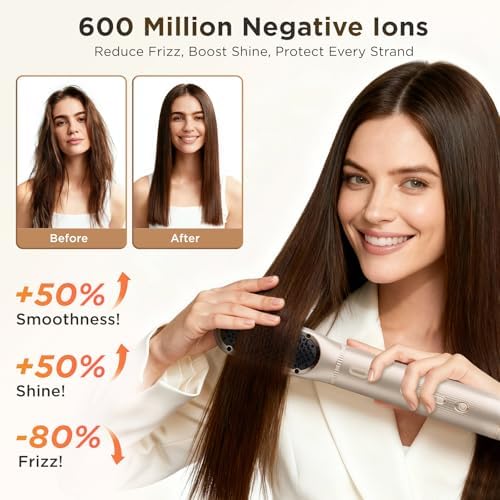 O.H.B 5 in 1 Hot Air Hair Styler, 110,000 RPM High Speed Hair Dryer Brush, Ionic Air Styler Wrap with Fast Drying, No Heat Damage Air Multi Styler for Volumize, Curl, Straighten for Travel, Gold - Image 6