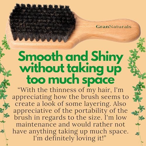 GranNaturals Soft Boar Bristle Slick Back Hair Brush - Hairbrush for Smoothing, Fades, Beards, 360 Waves to Style, Polish, & Lay Down Hair to Create a Sleek Ponytail Bun Hairstyle for Women & Men - Image 3