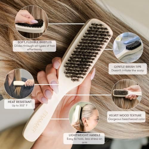 FRAMAR Slick Back Hair Brush Boar Bristles, Slick Back Brush – Beechwood - Image 6