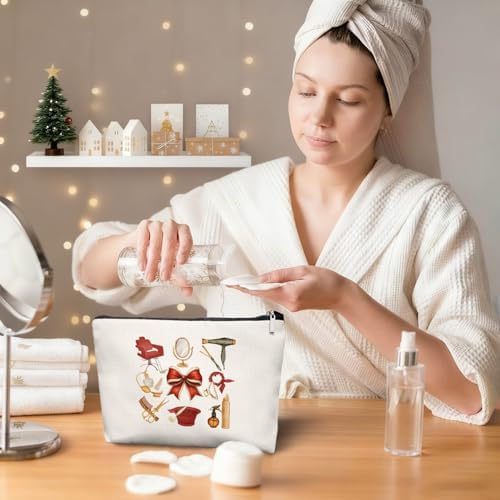 Chrisamas Hairstylist Gifts Women Makeup Bag Make Up Bag, Cosmetic Bags for Hairstylists, Hairdresser Gifts for Cosmetology Student Teen Girls(Red) - Image 5