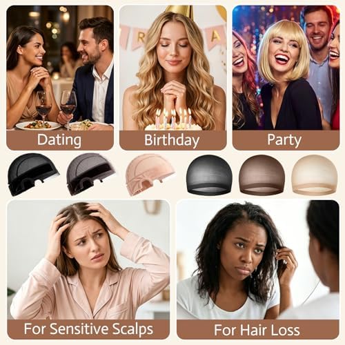 MEEZY Black Lace Wig Grip Cap with 4 Pcs Stocking Hairnets for Women, Non-Slip Wig Caps with Grip Band for Lace Front Wig, Adjustable Elastic Headband Accessories for Secure Hold - Image 6
