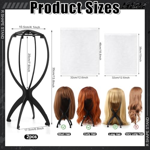ProSuites 2 Pack Wig Stand with 2 Pcs Wig Dust Bags, Wig Holder Hat Display with Wig Bag for Women Multiple Wigs - Wig Party Kit for Salon Home Travel Use - Image 3