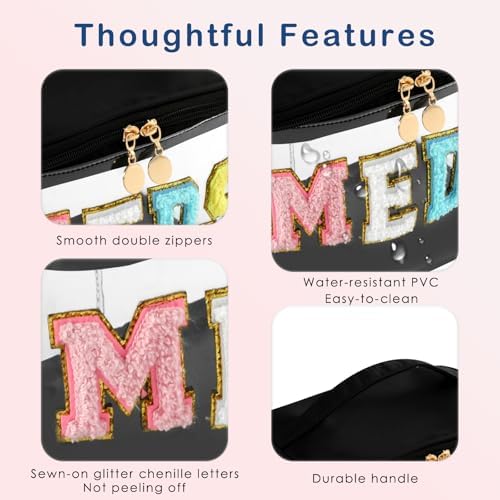 uekeboag Chenille Letter MEDS Clear Medicine Makeup Bag(04Black) - Image 3