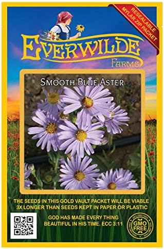 Everwilde Farms - 500 Smooth Blue Aster Native Wildflower Seeds - Gold Vault Seed Packet by Everwilde+Farms