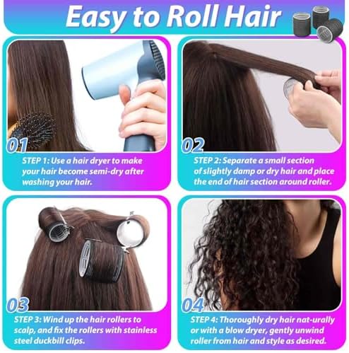 Hair Curlers Set with 24 Rollers (6 Jumbo, 6 Large, 6 Medium, 6 Small) and 24 Clips for All Hair Lengths (Black) - Image 6