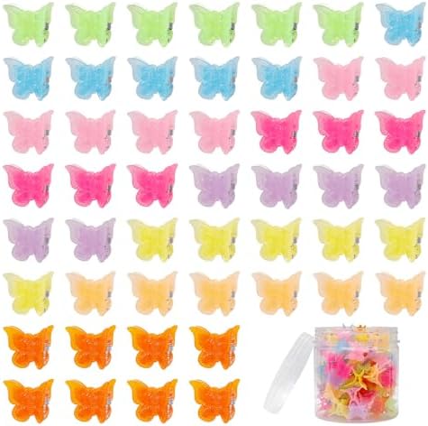 50 Pieces Assorted Color Butterfly Hair Clips, Beautiful Mini Butterfly Hair Clips Hair Accessories for Women and Girls (50 Pack Jelly color) by Ruocce
