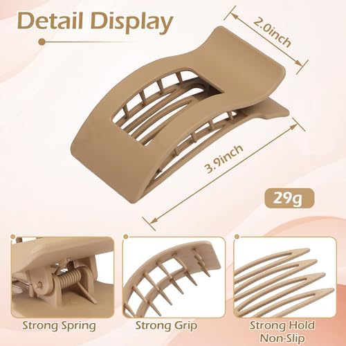 French Flat Hair Clips for Women 6pcs Hair Claw Clips for Thick or Thin Hair Matte Claw Clips for Girls Barrettes Non-Slip Strong Hold Hair Accessories for Women (Basic) - Image 3