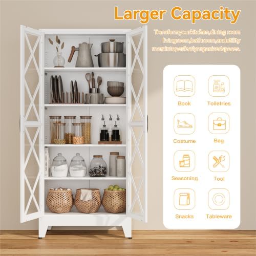 COFaR Metal Kitchen Cabinet, Pantry Storage Cabinets, 71" H Tall White - Image 7