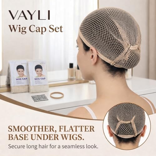 Wig Cap for Long Hair, 2 Large Mesh Hair Nets, Light Brown, 8 Pc Set - Image 4