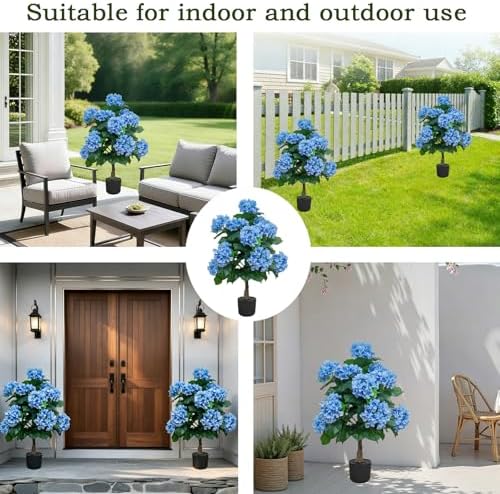 THKFUL Hydrangea Artificial Trees Potted for Outdoor Indoor,3FT Realistic Faux Hydrangea Plants in Pot Silk Flowers Tree,UV Resistant Fake Tree Bushes Topiary for Garden Office Home Porch Front - Image 6
