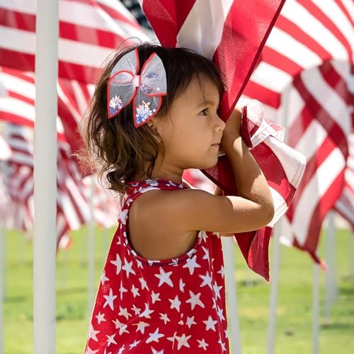 July 4th Patriotic Bows for Girls,Mesh Tulle Fable Hair Bow Clips Gift,4in - Image 4