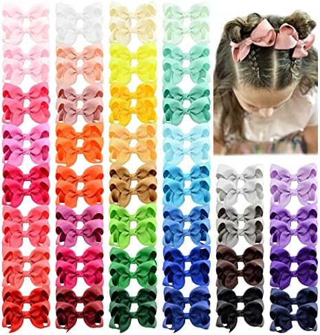 YHXX YLEN 80PCS 3Inch Hair Bows for Girls Grosgrain Ribbon Toddler Hair Bow by YHXXYLEN