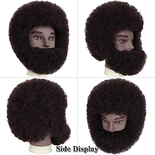 8"Afro Male Mannequin Head with Beard 100% Human Hair 4A Type for Braiding Hairdresser Training Head Cosmetology Afro Hair Manikin Head for Practice Styling Cornrow Braiding with Clamp Stand - Image 3