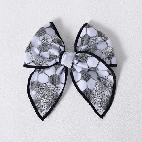 Black White Soccer Hair Bows for Girls, 4" Mesh Tulle Fable Bow Hair Clips - Image 6