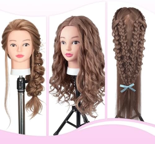 Opini 28" Mannequin Head Human Hair 80% with Tripod Stand for Hairdressier - Image 5